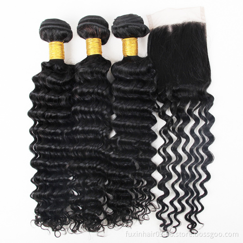 Free sample 30 inch human hair ear to ear 13x6 curly closure deep wave 3 bundles with lace frontals